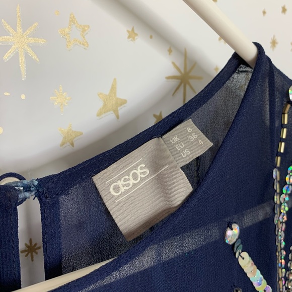 asos gold and navy sparkle mesh skater dress